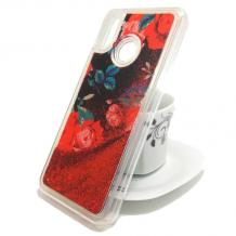 Луксозен твърд гръб 3D за Huawei P20 Lite - цветя /  червен брокат