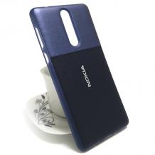 Луксозен силиконов калъф / гръб / TPU за Nokia 8 2017 - син / имитиращ кожа