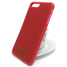 Луксозен силиконов калъф / гръб / TPU за Apple iPhone 7 Plus / iPhone 8 Plus - червен / имитиращ кожа