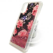 Луксозен твърд гръб 3D за Huawei P20 - цветя / розов брокат