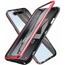 Магнитен калъф Bumper Case 360° FULL за Samsung Galaxy A80 - прозрачен / червена рамка