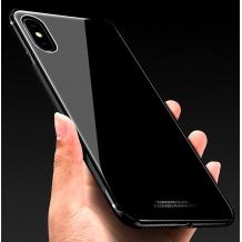 Луксозен стъклен твърд гръб за Apple iPhone X - черен