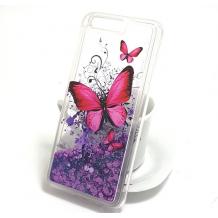 Луксозен твърд гръб 3D за Apple iPhone 7 Plus / iPhone 8 Plus - прозрачен / пеперуди / лилав брокат