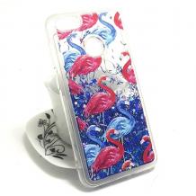 Луксозен твърд гръб 3D за Huawei P9 Lite Mini - прозрачен / фламинго / син брокат