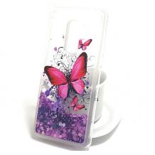 Луксозен твърд гръб 3D за Samsung Galaxy S9 Plus G965 - прозрачен / пеперуди / лилав брокат