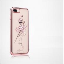 Луксозен твърд гръб KINGXBAR Swarovski Diamond за Apple iPhone 7 Plus / iPhone 8 Plus - прозрачен с Rose Gold кант / розово цвете