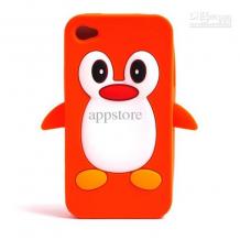 Силиконов гръб / калъф / TPU 3D за Apple iPhone 4, 4S - Пингвин оранжев
