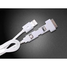 USB кабел за зареждане и пренос на данни 3 в 1 KONFULON / USB Data Transmit and charging cable 3 in 1 / за Apple iPhone 4 / 4S , Apple iPhone 5 / 5S ,  iPone 6 / iPhone 6 plus / iPod Touch 5 / iPhone 5C / iPod Nano 7 / Samsung micro Usb, Galaxy Tab - бял