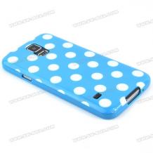 Силиконов калъф / гръб / TPU за Samsung G900 Galaxy S5 - син с бели точки