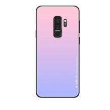 Луксозен стъклен твърд гръб за Samsung Galaxy J6 2018 - преливащ / розово и лилаво