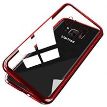 Магнитен калъф Bumper Case 360° FULL за Samsung Galaxy S8 G950 - прозрачен / червена рамка