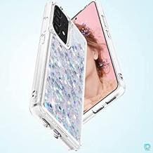 Луксозен твърд гръб / кейс / 3D Water Case за Samsung Galaxy A13 4G - прозрачен / течен гръб с брокат / сребрист