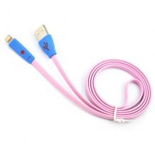 USB кабел / USB Charging Cable за Apple iPhone 5 / iPhone 5S / iPhone 5C / iPhone 6 - розов / Smiley Face