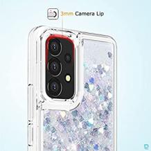 Луксозен твърд гръб 3D Water Case за Samsung Galaxy A32 5G - прозрачен / течен гръб / сърца / сребрист брокат