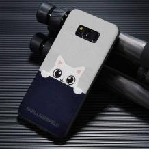 Луксозен силиконов калъф / гръб / TPU Glitter Karl Lagerfeld за Samsung Galaxy S8 G950 - бяло и тъмно синьо / Cat