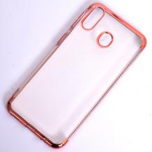 Луксозен силиконов калъф / гръб / TPU за Samsung Galaxy A30 - прозрачен / Rose Gold кант