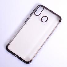 Луксозен силиконов калъф / гръб / TPU за Samsung Galaxy A30 - прозрачен / черен кант