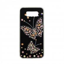 Луксозен силиконов калъф / гръб / с камъни за Samsung Galaxy S8 G950 - черен / пеперуди