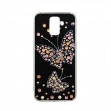 Луксозен силиконов калъф / гръб / с камъни за Samsung Galaxy S9 G960 - черен / пеперуди
