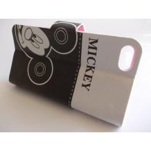 Кожен калъф Flip тефтер със стойка за Apple iPhone 5 / iPhone 5S - Mikey mouse / черно и бяло