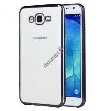 Луксозен силиконов калъф / гръб / TPU за Samsung Galaxy J1 2016 J120 - прозрачен / черен кант