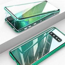 Магнитен калъф Bumper Case 360° FULL за Samsung Galaxy S10 - прозрачен / зелена рамка
