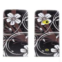 Кожен калъф Flip тефтер за Nokia Lumia 625 - черен с бели цветя