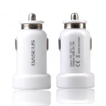 Универсално зарядно за кола Baseus Tiny Series double Car Charger / Input: 12-24V / Output: USB1: 5V-3A; USB2: 5V-3A - бяло