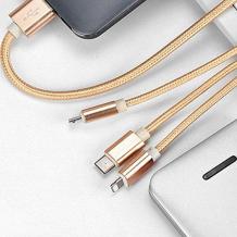 Универсален USB кабел Type-C 3в1 1.2М Micro USB / iPhone USB Data Cable - златист