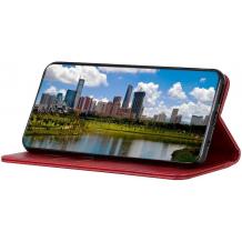 Кожен калъф Flip тефтер Magnetic Book със стойка за Samsung Galaxy A12 - червен