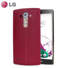 Оригинален кожен гръб за LG G4 - червен / бордо