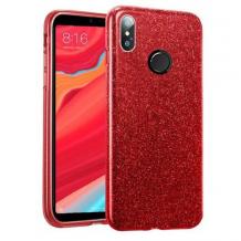 Силиконов калъф / гръб / TPU за Huawei Y7 2019 - червен / брокат