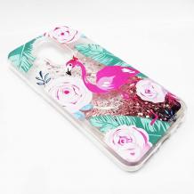 Луксозен твърд гръб 3D Water Case за Huawei Mate 20 Lite - прозрачен / розов брокат / фламинго