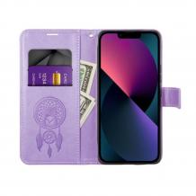 Кожен калъф Mezzo Book dreamcatcher със стойка за Samsung Galaxy A14 – лилав