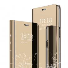 Луксозен калъф Clear View Cover с твърд гръб за Samsung Galaxy S10 Plus - златист