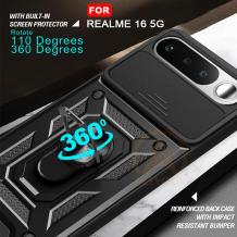 Удароустойчив твърд гръб / Кейс Defender Armor Ring Magnetic Holder lens cover Realme 16 5G - черен