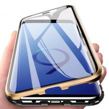 Магнитен калъф Bumper Case 360° FULL за Samsung Galaxy S9 Plus G965 - прозрачен / златиста рамка