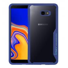 Луксозен твърд гръб IPAKY за Samsung Galaxy J4 Plus 2018 - прозрачен / силиконов син кант