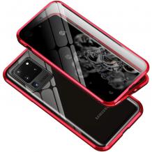 Магнитен калъф Bumper Case 360° FULL за Samsung Galaxy S20 - прозрачен / червена рамка
