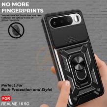 Удароустойчив твърд гръб / Кейс Defender Armor Ring Magnetic Holder lens cover Realme 16 5G - черен