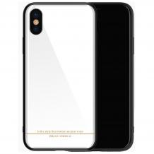 Луксозен стъклен твърд гръб REMAX Yarose Series за Apple iPhone X - бял с черен кант