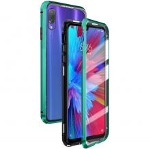 Магнитен калъф Bumper Case 360° FULL за Xiaomi Redmi Note 7 - прозрачен / зелена рамка