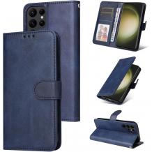 Кожен калъф Flip тефтер със стойка и слот за карти за Samsung Galaxy S23 Ultra - тъмно син