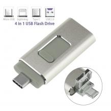 USB Flash памет 4in1 OTG / Type C / Micro USB / iPhone / Android - 128GB / Silver