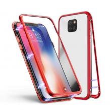 Магнитен калъф Bumper Case 360° FULL за Huawei Mate 20 Pro - прозрачен / червена рамка