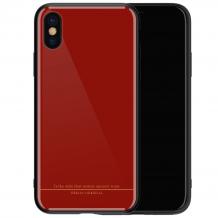 Луксозен стъклен твърд гръб REMAX Yarose Series за Apple iPhone X - червен с черен кант