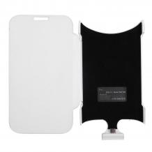 Кожен Flip тефтер със стойка / външна батерия за Samsung Galaxy Note II 2 N7100 - 3300mAh / бял