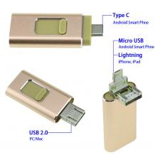 USB Flash памет 4in1 OTG / Type C / Micro USB / iPhone / Android - 64GB / Gold