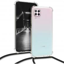 Удароустойчив силиконов калъф / гръб / TPU с връзка за Huawei P40 Lite - прозрачен / черна връзка