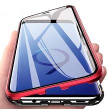 Магнитен калъф Bumper Case 360° FULL за Samsung Galaxy S9 Plus G965 - прозрачен / червена рамка